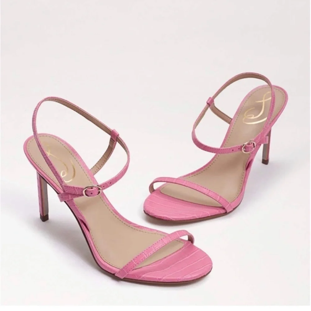 Sam Edelman NEW Doran Strappy Heeled Sandal in Pink Croc Print Size 5.5
